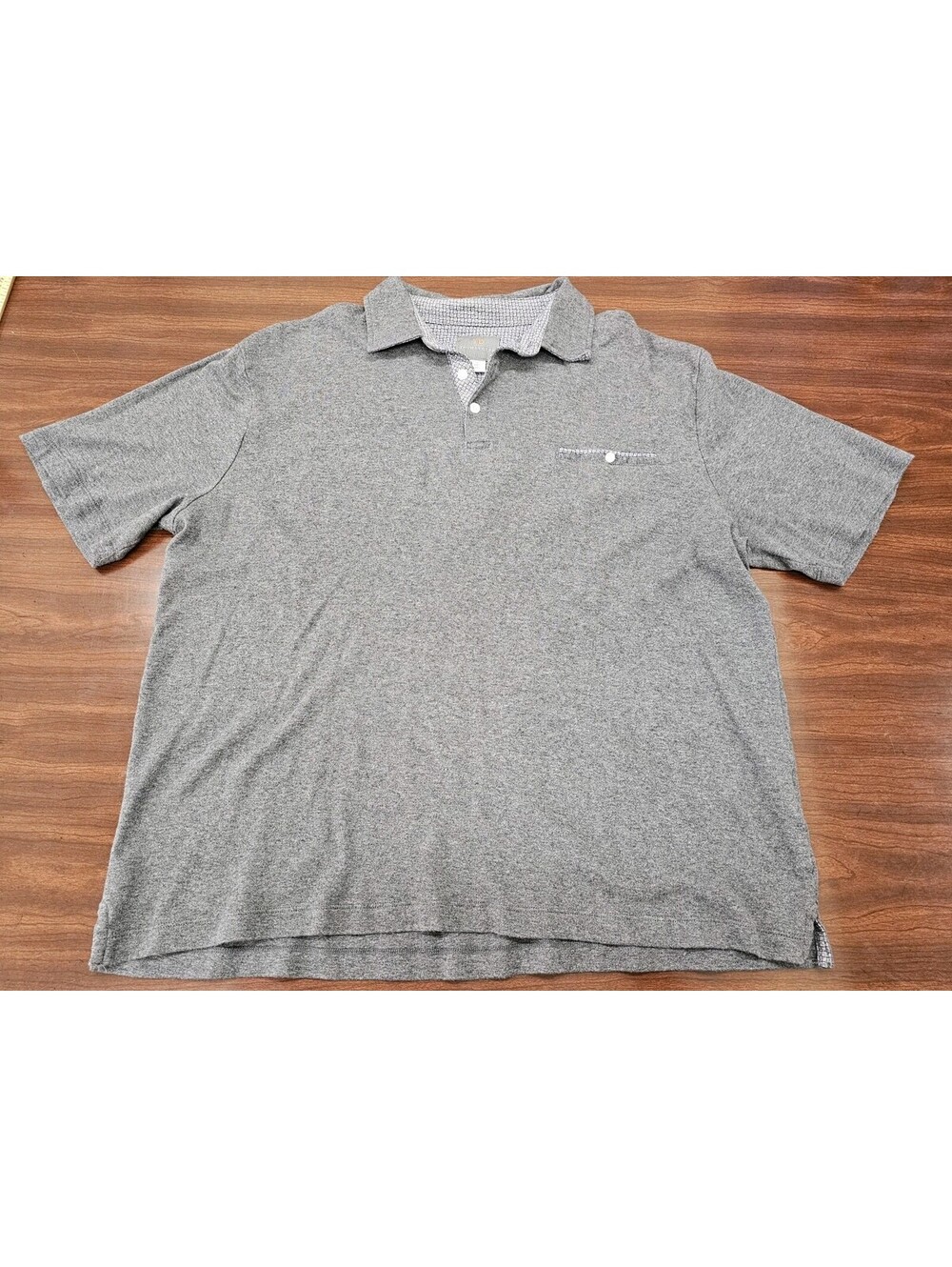 Thomas Dean TD Mens XL Gray Polo Shirt  Short Sleeve Geometric Pattern